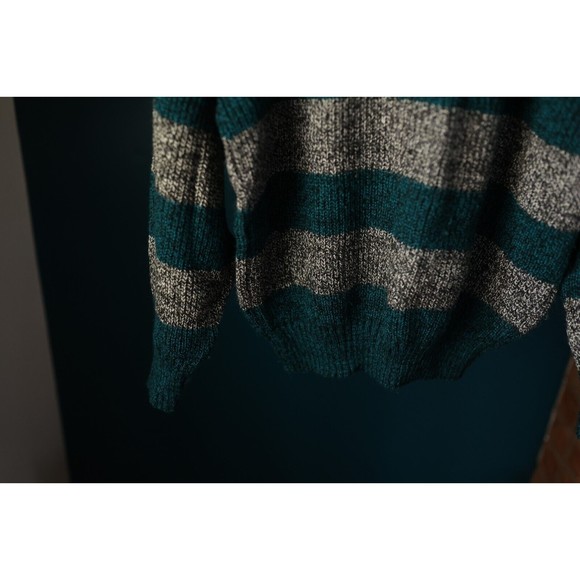Vintage Turnabout Pullover Sweatshirt Gray & Teal Striped Size L Large USA - Picture 6 of 11